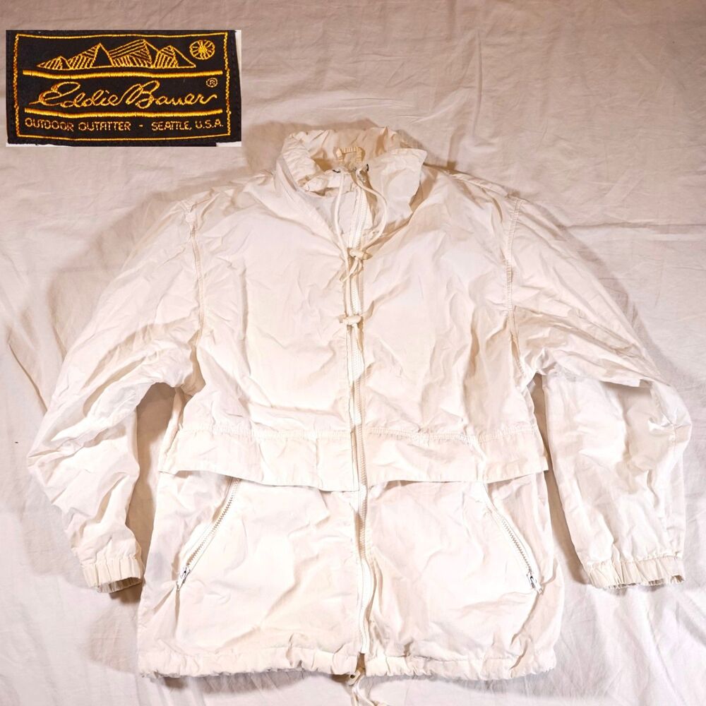 Eddie Bauer Vintage Windbreaker Full Zip White Womens Medium 80s 90s